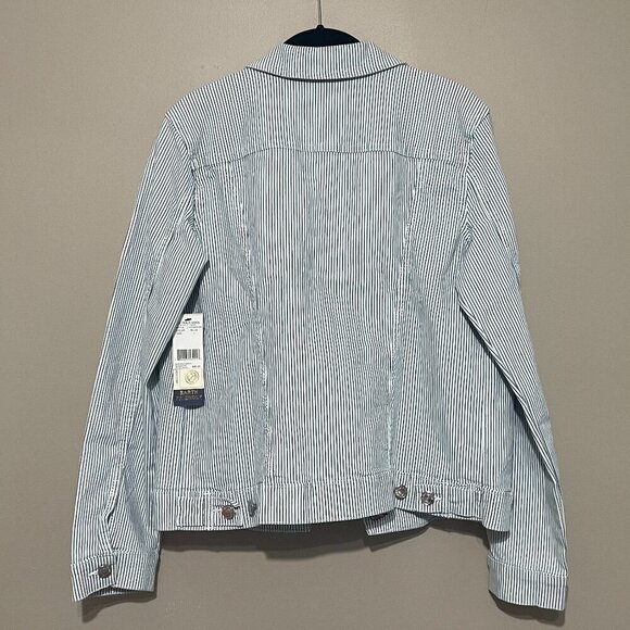 U.S. Polo Association Blue Striped Distressed Denim Jacket, Large, NWT - Picture 10 of 10